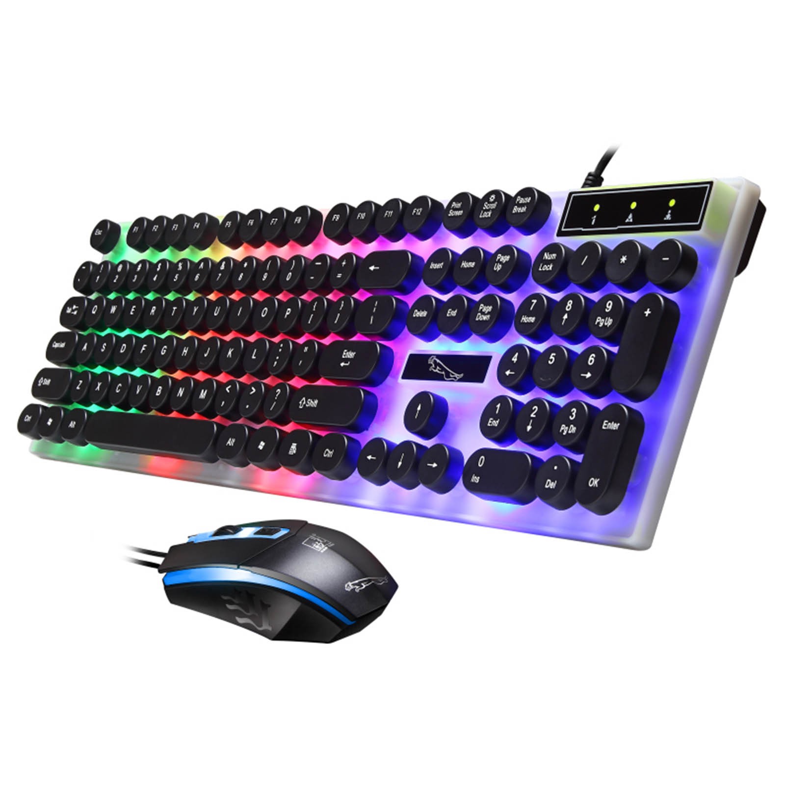 UHUYA Keyboard and Mouse Combo Wired Keyboard and Mouse Combo, Cute Keyboard Retro Round Keycap, Ultra Thin Quiet 2.4GHz Retro Key Board for Laptop Black